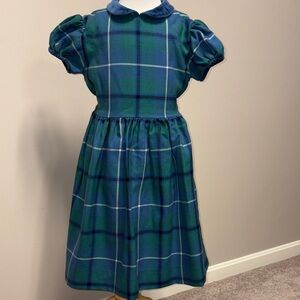 Papo d'Anjo Blue Green Plaid wool velvet collar Kids Dress size 10